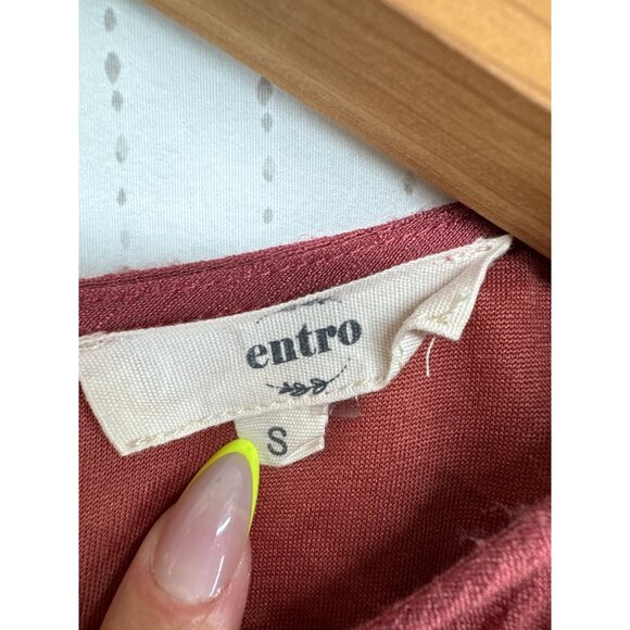 Entro Mini Dress S Brick Red Crochet Trim Boho Ruffled Babydoll Hippie Festival - Picture 4 of 11